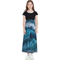 Tsunami Waves Ocean Sea Water Rough Seas 6 Kids  Flared Maxi Skirt by Ravend