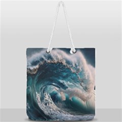 Tsunami Waves Ocean Sea Water Rough Seas 5 Full Print Rope Handle Tote (large) by Ravend