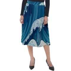 Waves Ocean Sea Pattern Water Tsunami Rough Seas Classic Velour Midi Skirt  by Ravend