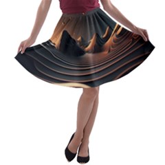 Ai Generated Swirl Space Design Fractal Light Art A-line Skater Skirt by Ravend