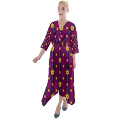 Purple Background Graphic Decor Backdrop Design Art Quarter Sleeve Wrap Front Maxi Dress by Ravend