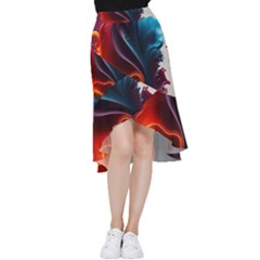 Ai Generated Swirl Splash Blaze Design Art Frill Hi Low Chiffon Skirt by Ravend