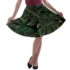 Monstera Plant Tropical Jungle Leaves Pattern A-line Skater Skirt by Ravend