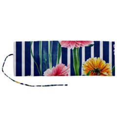 Charming And Cheerful Watercolor Flowers Roll Up Canvas Pencil Holder (m) by GardenOfOphir