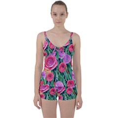 Boho Retropical Flowers Tie Front Two Piece Tankini by GardenOfOphir