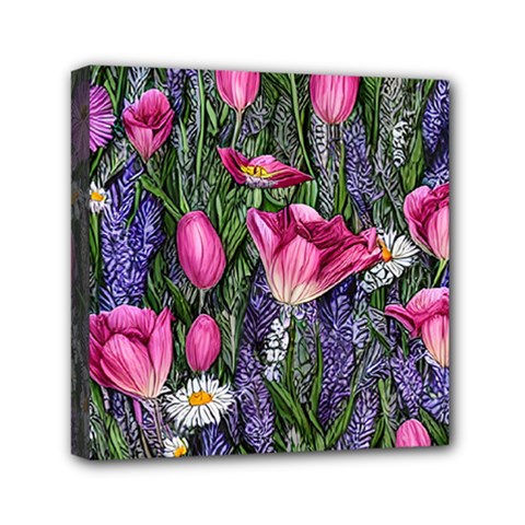Cheerful Watercolor Flowers Mini Canvas 6  X 6  (stretched) by GardenOfOphir