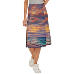 Serene Sunset Over Beach Midi Panel Skirt by GardenOfOphir