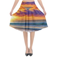 Summer Sunset Over The Ocean Flared Midi Skirt by GardenOfOphir