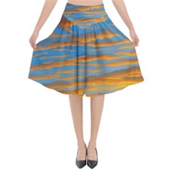 Orange Sunset On The Beach Flared Midi Skirt by GardenOfOphir
