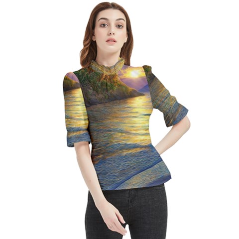 Sunset At The Surf Frill Neck Blouse by GardenOfOphir