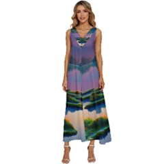 Astonishing Lake View V-neck Sleeveless Loose Fit Overalls by GardenOfOphir