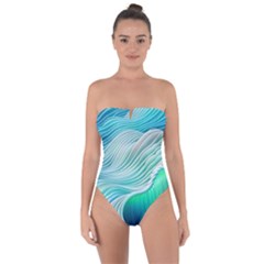 Pastel Abstract Waves Pattern Tie Back One Piece Swimsuit by GardenOfOphir