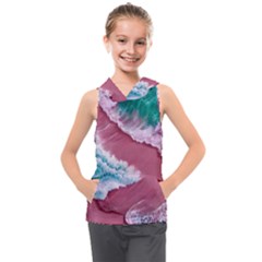 Ocean Waves In Pink Kids  Sleeveless Hoodie by GardenOfOphir