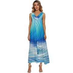 Nature s Beauty; Ocean Waves V-neck Sleeveless Loose Fit Overalls by GardenOfOphir