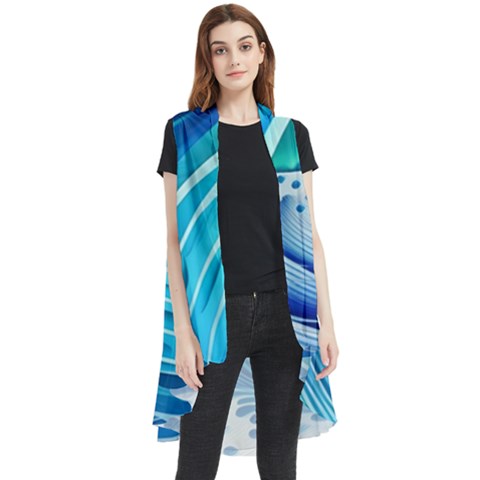 Blue Water Reflections Sleeveless Chiffon Waistcoat Shirt by GardenOfOphir