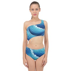 Simple Summer Wave Pattern Spliced Up Two Piece Swimsuit by GardenOfOphir