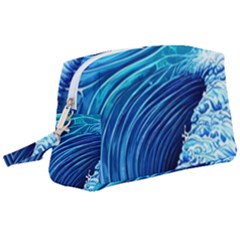 Simple Blue Ocean Wave Wristlet Pouch Bag (large) by GardenOfOphir