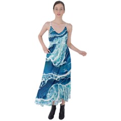 Summer Ocean Waves Tie Back Maxi Dress by GardenOfOphir