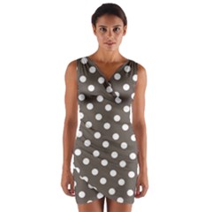 Brown And White Polka Dots Wrap Front Bodycon Dress by GardenOfOphir