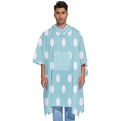 Blue And White Polka Dots Men s Hooded Rain Ponchos by GardenOfOphir