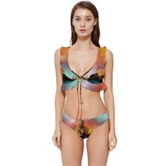 Tree Nature Landscape Fantasy Low Cut Ruffle Edge Bikini Set by Ravend