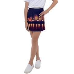 Night Houses River Bokeh Leaves Landscape Nature Kids  Tennis Skirt by Ravend