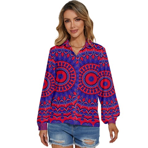 Background Wallpaper Geometric Digital Art Women s Long Sleeve Button Down Shirt by Ravend