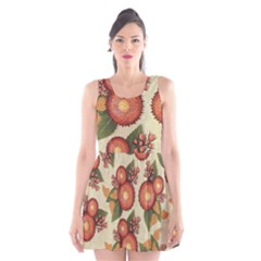 Flowers Leaves Pattern Flora Botany Drawing Art Scoop Neck Skater Dress by Ravend