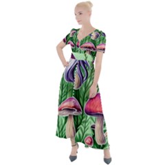 Mushroom Button Up Short Sleeve Maxi Dress by GardenOfOphir