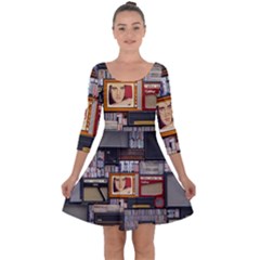 Vinyl Music Retro Studio Room Quarter Sleeve Skater Dress by Jancukart