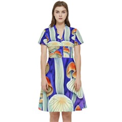 Farmcore Mushroom Foraging In A Forrest Short Sleeve Waist Detail Dress by GardenOfOphir