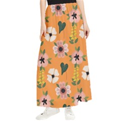 Flower Orange Pattern Floral Maxi Chiffon Skirt by Dutashop