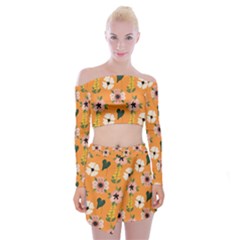 Flower Orange Pattern Floral Off Shoulder Top With Mini Skirt Set by Dutashop