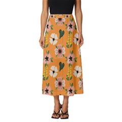 Flower Orange Pattern Floral Classic Midi Chiffon Skirt by Dutashop