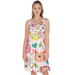 Cute Animals Cartoon Seamless Background Knee Length Skater Dress With Pockets by Jancukart
