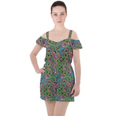 Background Texture Paisley Pattern Ruffle Cut Out Chiffon Playsuit by Jancukart