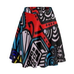 Multicolored Doodle Art Street Art High Waist Skirt by Jancukart