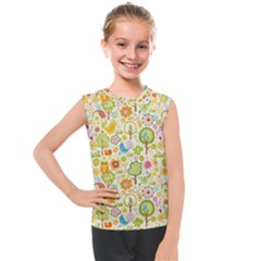 Nature Doodle Art Trees Birds Owl Children Pattern Multi Colored Kids  Mesh Tank Top by Jancukart