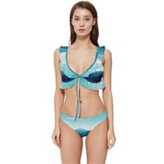 Ai Generated Ocean Waves Sea Water Nautical Low Cut Ruffle Edge Bikini Set by Pakemis