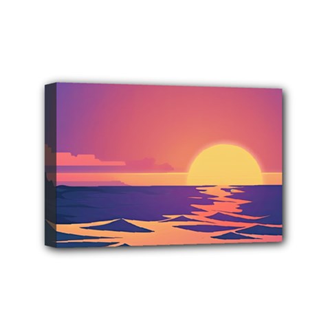Sunset Ocean Beach Water Tropical Island Vacation Mini Canvas 6  X 4  (stretched) by Pakemis