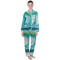 Tsunami Tidal Wave Wave Minimalist Ocean Sea 2 Women s Long Sleeve Satin Pajamas Set	 by Pakemis
