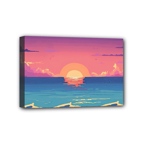 Sunset Ocean Beach Water Tropical Island Vacation 2 Mini Canvas 6  X 4  (stretched) by Pakemis