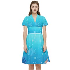 Ai Generated Ocean Sea Fish Aquatic Water Nature Short Sleeve Waist Detail Dress by Pakemis