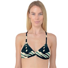 Lighthouse Abstract Ocean Sea Waves Water Blue Reversible Tri Bikini Top by Pakemis