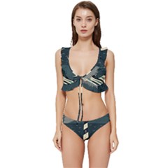 Lighthouse Abstract Ocean Sea Waves Water Blue Low Cut Ruffle Edge Bikini Set by Pakemis