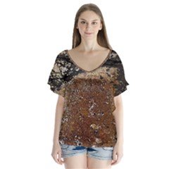 Rustic Charm Abstract Print V-neck Flutter Sleeve Top by dflcprintsclothing