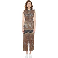 Rustic Charm Abstract Print Women s Frill Top Chiffon Jumpsuit by dflcprintsclothing