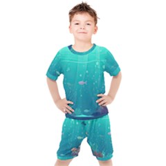 Ai Generated Ocean Sea Fish Aquatic Water Nature 3 Kids  Tee And Shorts Set by Pakemis