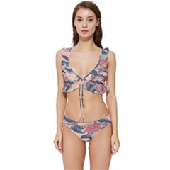 Waves Ocean Sea Water Pattern Rough Seas Low Cut Ruffle Edge Bikini Set by Pakemis