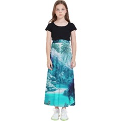 Landscape Nature Digital Art Palm Trees Paradise Kids  Flared Maxi Skirt by Pakemis